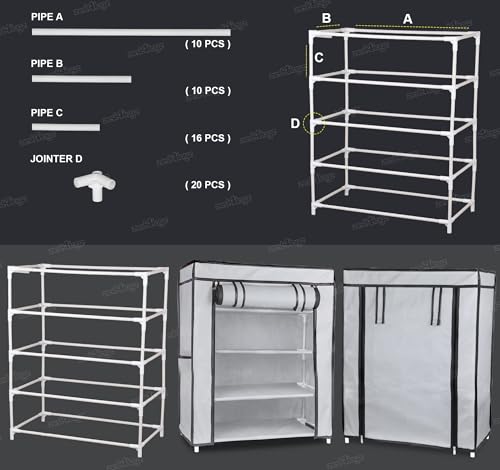 Image of Zest 4 Toyz 4 Shelf Shoe Rack for Home with Zip Door Cover & Side Pockets Shoe Stand Multipurpose Storage Rack for Footwear Toys Clothes with Dustproof Cover (Grey)