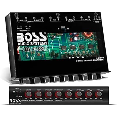 BOSS Audio Systems EQ1208 4 Band Pre-Amp Half-DIN Car Equalizer, Subfoofer Output, Dual Color Illumination