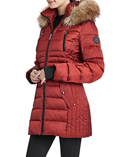 Women's Midweight Puffer Jacket with Faux Fur Trimmed Hood