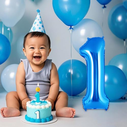 Image of 20 Pcs 16 Inch Blue Number 0-9 balloons, Number Foil Balloons, Small Mylar Numbers Balloon Custom Digital Balloons for Birthday Aniversary Baby Shower Party Decorations Supplies (Blue 2 Set)