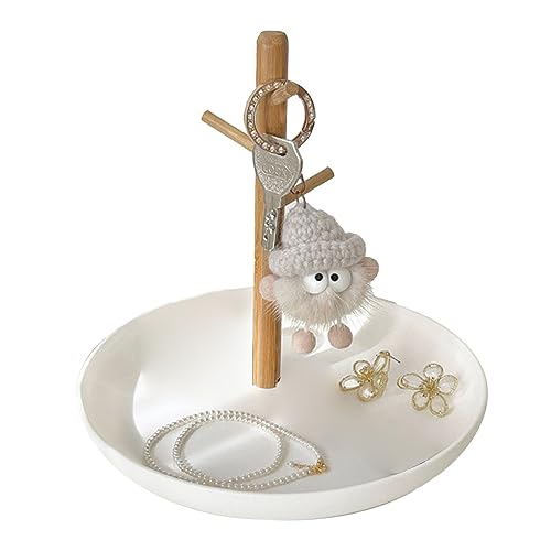 Plateau Décoratif Rond Avec étagère, Plateau à Bijoux, Clés, Boucles D'oreilles, Support D'arbre, Plateau Organisateur De Bijoux, Présentoirs De Boucles D'oreilles, Décorations De Maison(Blanc)