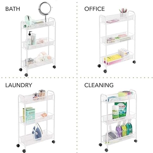 Image of Sulfar 3 Layer Multi Purpose Stainless Steel Rotating Kitchen Trolley Space-Saving Fruits Vegetables Storage Rack Organizer (White)