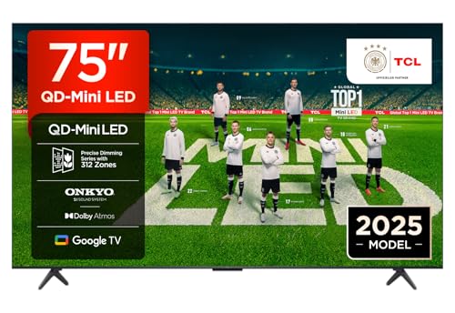 TCL 75 Zoll 75Q6C QLED Mini LED Fernseher, 4K HDR Premium, Dolby Vision IQ & Atmos, Onkyo 2.1, Smart Google TV, 144Hz Motion Clarity Pro, AMD FreeSync Premium Pro, HDMI 2.1, AirPlay 2