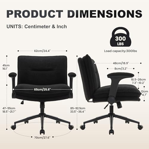 Image of Criss Cross Legged Office Chair with Wheels and Flip-Up Arms, Ergonomic Wide Seat Desk Chair with Thick Padded, Height Adjustable Criss Cross Chairs for Home Office, Bedroom,Apartment,Vanity,Black