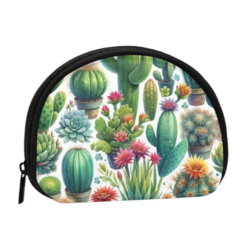 Portable Coin Purse Watercolor-Desert-Cactus-Succulents Mini Zippered Money Pouch Card Holder