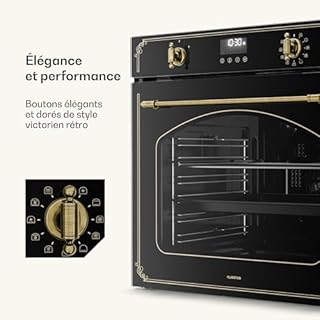 Klarstein Four Encastrable Pyrolyse Chaleur Tournante 76L - 11 Modes, Nettoyage Pyrolyse, Classe A, Design Rétro, Commande Boutons, Four Électrique Encastrable 60cm, Noir