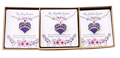 Image of Crystal Heart Necklaces Set Mom Big Sis Middle Lil Sister