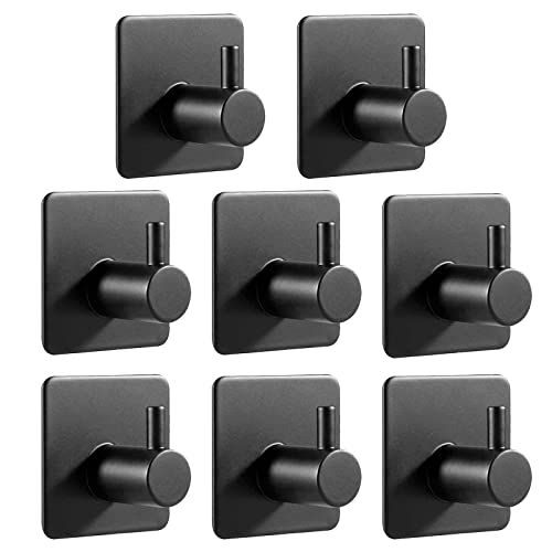 Feligio Gancho adhesivo para baño, 8 unidades, acero inoxidable 304, autoadhesivo, toallero, sin agujeros, ideal para baño, inodoro, cocina, oficina, color negro Cover