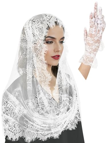 Voiles en dentelle pour église lot de 2 mantilles mariage catholique Halloween gants