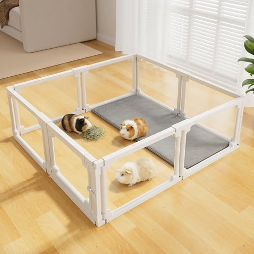 Image of BUCATSTATE Acrylic Guinea Pig Cages for 2, 15.5 sq ft Guinea Pigs Playpen with Door, Clear Rabbit Playpen Indoor for Pigges, Hedgehogs, Quail, Chickens (47 inch L x 47 inch W x 16 inch H, 8 Panels)