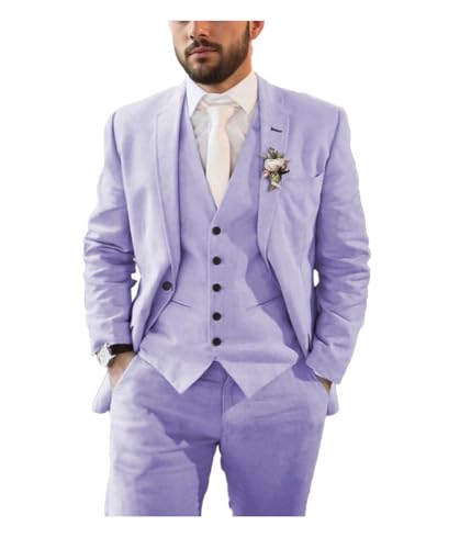 Men Linen Suit Set Men Tuxedo 3 Piece Regular Fit Blazer Jacket Vest and Pants Prom Wedding Party Suits