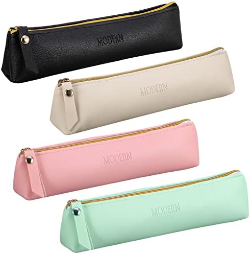 FRIUSATE 4 Pcs Leather Pencil Pen Case Pouch Slim Design Pen Bag Leather Case Pen Holder Organizer for Students Kids Girls Boys Women