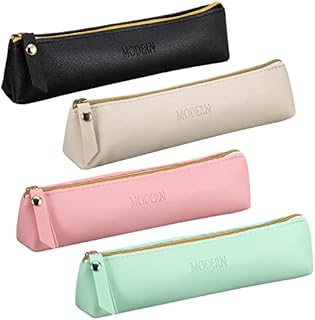 FRIUSATE 4 Pcs Leather Pencil Pen Case Pouch Slim Design Pen Bag Leather Case Pen Holder Organizer for Students Kids Girls Boys Women