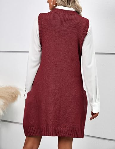 Image of HOTOUCH Women Sweater Vest Oversized V Neck Sleeveless Knit Pullover Ribbed Vest Dress with Pockets