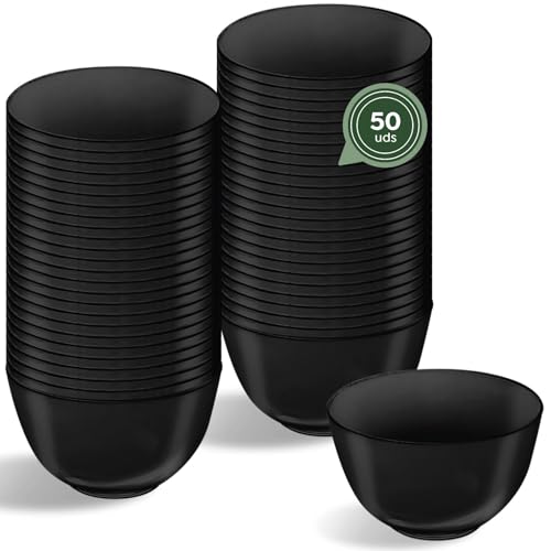 Horeca Collection - 50 Uds Bol Redondo Negro 130 cc - 7,5 x 4,5 cm - Vasitos Aperitivos Plastico - Vasitos para Postres - Catering - Cuencos - Vasos - Finger Food