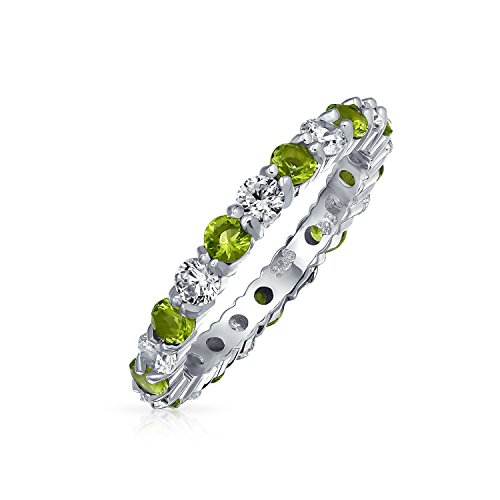 Bling Jewelry Cubic Zirconia Love Green White Alternating Stackable CZ Eternity Ring Simulated Peridot .925 Sterling Silver August