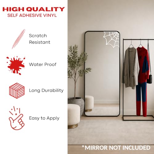 Image of Sticker for Glass & Mirrors | Minimal Vinyl Decal for Bedroom Bathroom & Cafe | Self-Adhesive Quote Aesthetic Mirror Sticker | No Mirror Included (Spider Web, Small, Matt White)