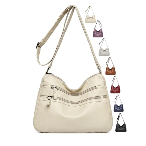 Bolsas transversais femininas - bolsas de ombro com vários bolsos de couro macio com alça de ombro ajustável, Branco quente, Medium, Bolsas transversais femininas para viagens de lazer