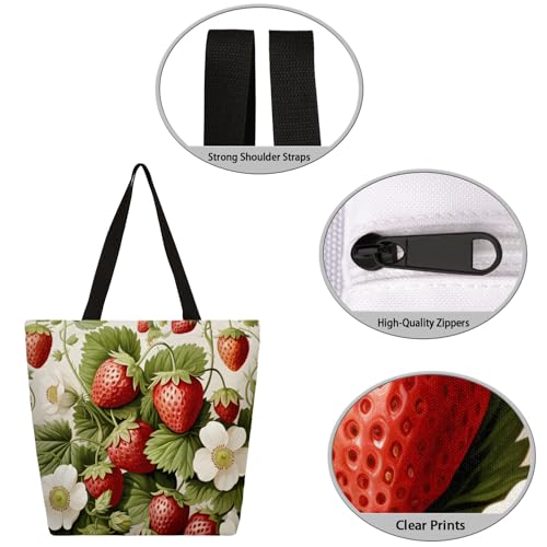 Watercolour Strawberry Large Capacity Canvas Tote Bag Stylish Handheld Shoulder Bag Reusable Shopping Bag for Work Travel Beach Trips Shopping3