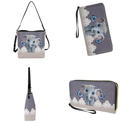 Image of Bucket Crossbody Bag Set for Women Lady, Leather Purse and Wallet Set Large Bucket Bag with Wallet