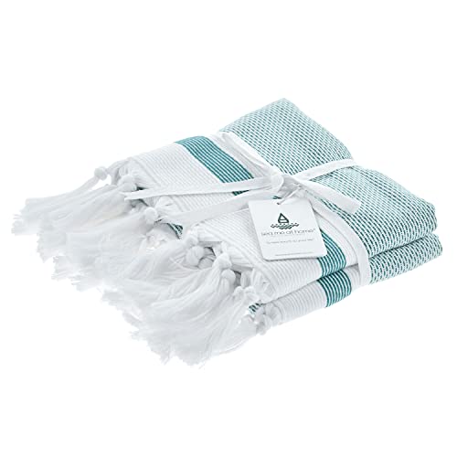 sea me at home Turkish Hand Towels for Bathroom, Kitchen Towels Decorative Set of 2, Luxury Turkish Cotton Dish Tea Towels 14 x 30 Inches for Bohemian, Rustic, and Farmhouse Decor (Green) - Image 5