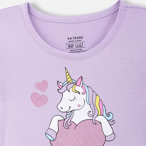 Image of Nap Chief Girls Printed Round Neck Fit & Flare Dress | Cotton Knee Length Half Sleeve Girls Summer Dress for Casual Wear