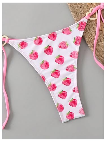 GORGLITTER Women's Strawberry Bikini Set 2 Piece Heart Ring Backless Triangle Bra High Waisted Thong Swimsuit 20254