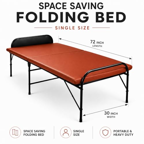 Image of Nattnak Folding Bed with Mattress Heavy Duty Foldable Cot Bed for Adults, Portable Metal Single Bed with Strong Frame for Guest Room Home Use (2.5ft x 6ft)