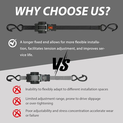 Image of Retractable Ratchet Straps 1 inch x 13Ft, Heavy Duty Self Retracting Tie Down Straps, 1800lb Break Strength Auto Retract Cargo Straps for Truck, Trailer, Motorcycle, ATV, UTV, (Black, 2 Pack)