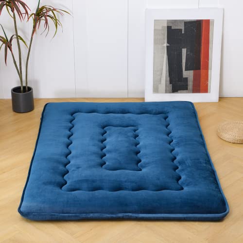 Poshions Japanische Bodenmatratze Futon-Matratze, Dicke Flanell Tatami-Matte, Isomatte, faltbar, aufrollbare Matratze, Schlafsaal, Matratzenauflage, Bodenliege, Kissenbett 152x203cm Marineblau