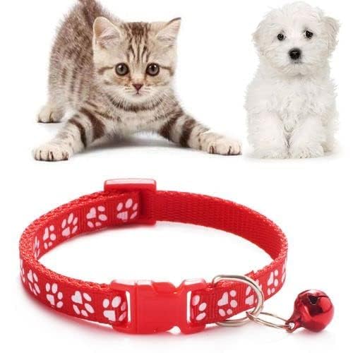 Pups&Pets 10 MM Cat Nylon Collar Belt with Plastic Adjustable Buckle | Paw Print Basic Pet Collar with Bell for Training/Exercising & Walking Dogs and Puppies (B0CQVDSG5B) Amazon Price History, Amazon Price Tracker