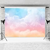 7x5ft Colorful Clouds Backdrop for Photography - Pastel Rainbow Cloud Photography Background for Birthday, Baby Shower, Wedding Party Portrait Photo Studio Props