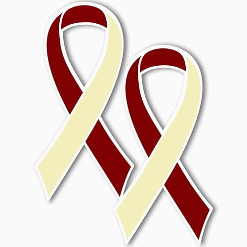 Image of Magnet Me Up Head and Neck Cancer Awareness Burgundy and Ivory Ribbon Magnet Decal, 3.5x7 Inches, 2 Pack Heavy Duty Magnet for Car Truck SUV, Showing Support or Fundraising, Crafted in USA