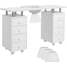 Generisch Manicure Table with Dust Collector 8 Drawers Wrist Cushion & Soft Armrest Lockable Wheels - Ideal for Beauty Salons and Nail Technicians in White Finish