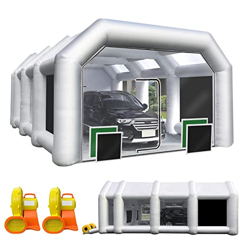 Inflatable Spray Paint Booth 33x16.5x13FT with Two Blowers (1100W+950W) Portable Paint Booth for Cars, Car Parts and Other Items Painting Workstation