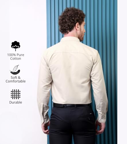 Image of CONTRARY Men's Pure Cotton Solid Stylish Casual & Formal Wear Shirt | Stylish Regular Fit Full Sleeve Comfortable Office Party Trendy Shirt - Multi Color