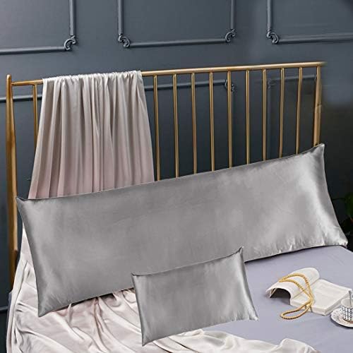 Cozysilk 100% Silk Body Pillowcase for Hair & Skin with Hidden Zipper, 20 Momme Silk Body Pillow Pillowcase, Pure Mulberry Silk Maternity Pillow Cover for Women Pregnancy (20 x 54, Silver)
