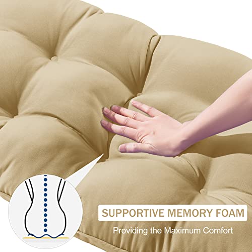 Downluxe Outdoor Chair Cushions, Waterproof Tufted Overstuffed U-Shaped Memory Foam Bench Cushion For Swing Loveseat Patio Funiture, 44" X 19" X 5", Khaki, 1 Pack #TOP4