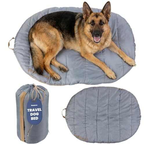 Image of Travel Dog Bed (48 inch x 36 inch) - Foldable & Packable for Travel, Road Trip, Camping - Lightweight, Water Resistant & Cozy with Soft Padding - Compact, Portable & Machine Washable - Large Breeds: Grey