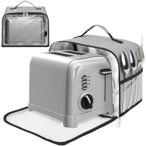 Toaster Cover 2 Slice with Aluminum Foil Lining and Base Compatible with Cuisinart/BELLA/Black and Decker,Cover only,Grey