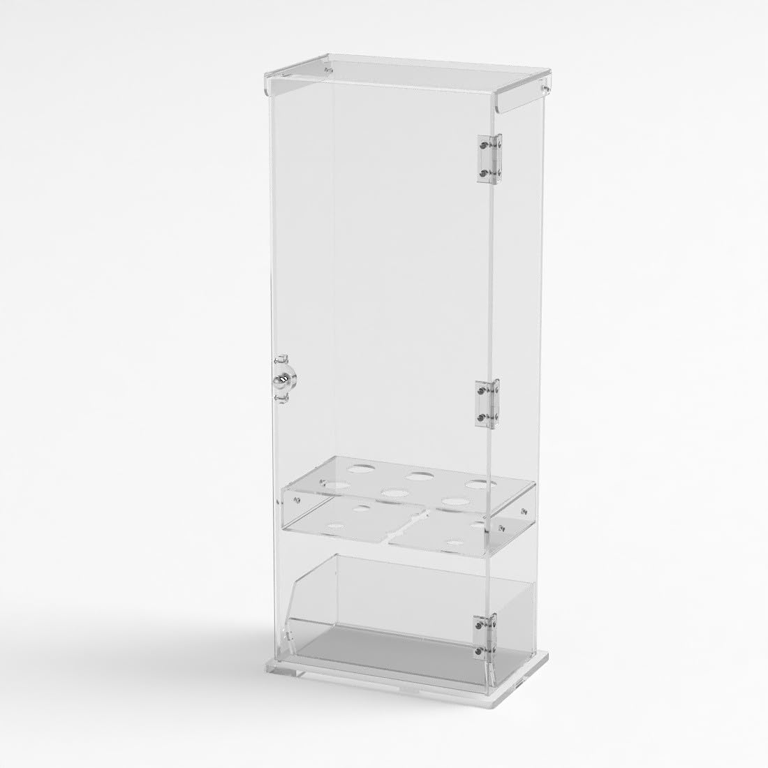 Porta coni gelato in plexiglass trasparente a 6 fori con vaschetta porta cucchiaini e con sportello - Misure: 22 x 13 x H61 cm
