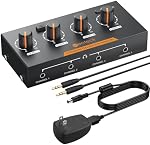 Neoteck Amplificateur d'écouteur 4-Channel Stéréo avec contrôle de volume 4-Channel Amplificateur audio Mono/Stereo en métal avec 3.5mm Câble audio adapté aux enregistrements/mélanges/pratiques musicales