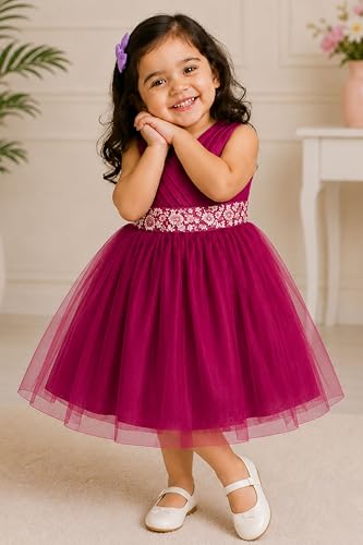 Image of TotzTouch Baby Girls Party Dress | Sleeveless Dress with Embroidered Belt for Birthday Baby Stylish Dress