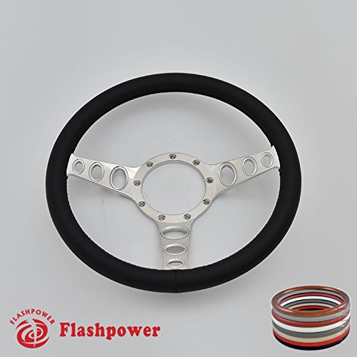 Flashpower 14'' Billet Full Wrap 9 Bolts Steering Wheel with 2'' Dish and Horn Button (Black)