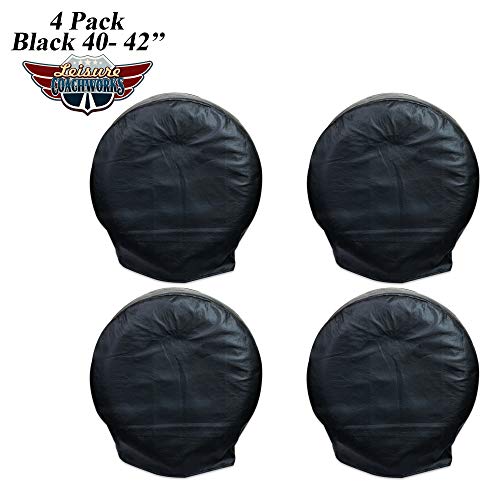 Image of Tire Covers for RV Wheel Set of 4, Motorhome Tire /Wheel Covers Waterproof Soft Vinyl Black Tire Protectors Tire Covers Fits 40 inch to 42 inch Tire Diameters