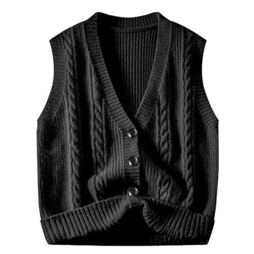 Men Fall Winter Fashion Cardigan Striped Knit V Neck Sweater Vest Sleeveless Casual