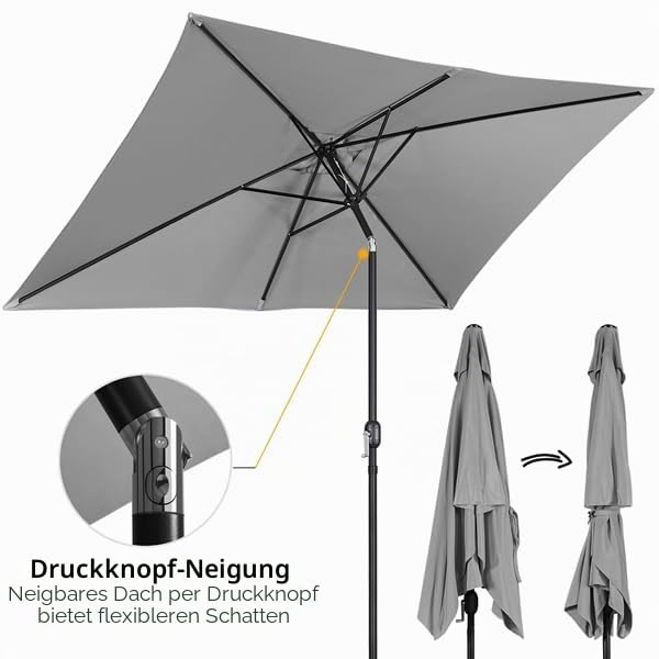 Yaheetech Sonnenschirm Gartenschirm Ø 293cm Balkonschirm mit 6 Rippen Rechteck Markschirm Sonnenschutz Terrassenschirm Kurbelschirm für Balkon