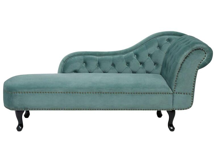 Image of Velvet Modern Chesterfield Chaise Lounge Couch 166 X 63 X 76 for Your Loving Space (Mint Green, Right Arm)