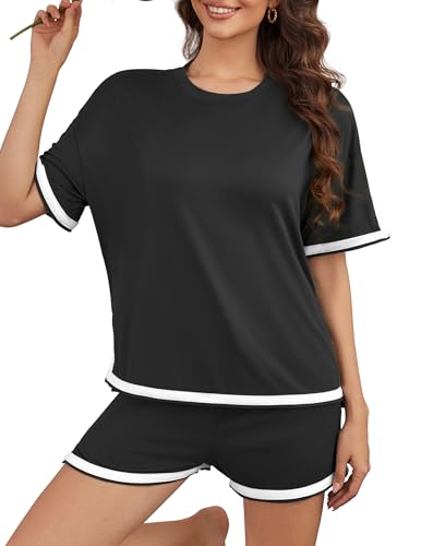 Women's 2 Piece Outfits Summer Comfy Lounge Sets Casual Loose Outfits Matching Tops and Shorts