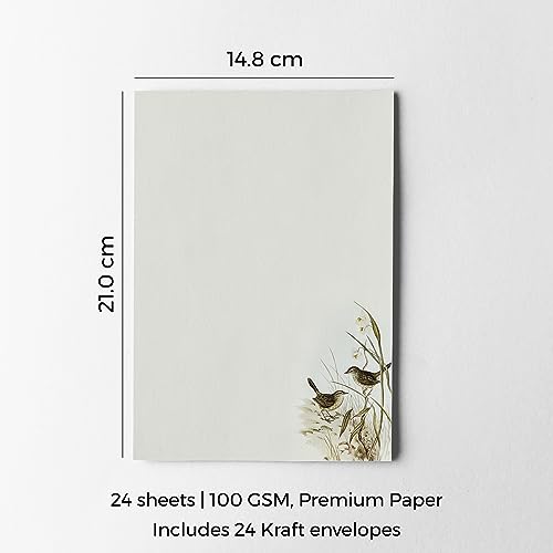Image of alterEgo Letter Writing Paper and Envelopes (A5 Size, Pack of 24) - Stationery Ideal for Poems, Lyrics, Invitation, Expressing Gratitude etc - with Envelopes made of premium Kraft paper (Avian Duo)